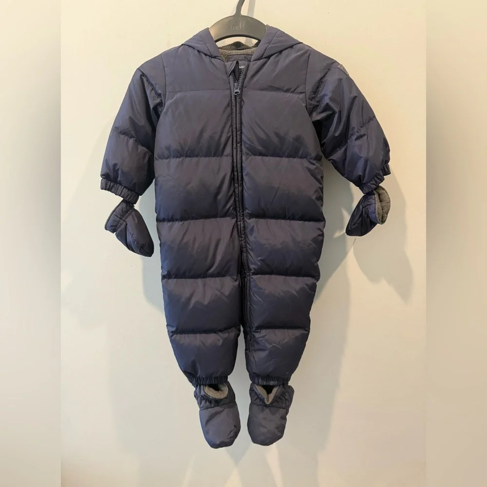 GAP Baby Infant Snowsuit Hooded 18-24 Months Fleece Lined One Piece Winter Blue